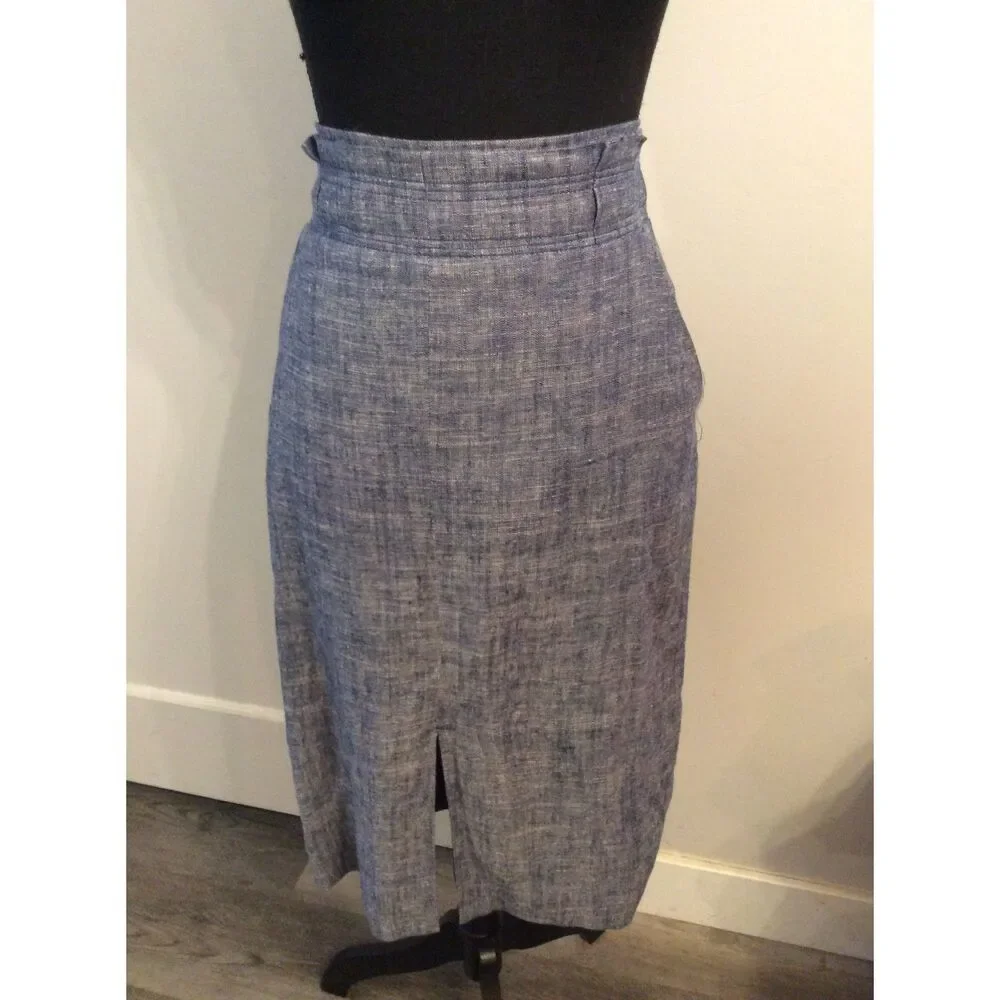 Ann Taylor Blue Pencil Skirt size 8 blue chambray Linen Blend
